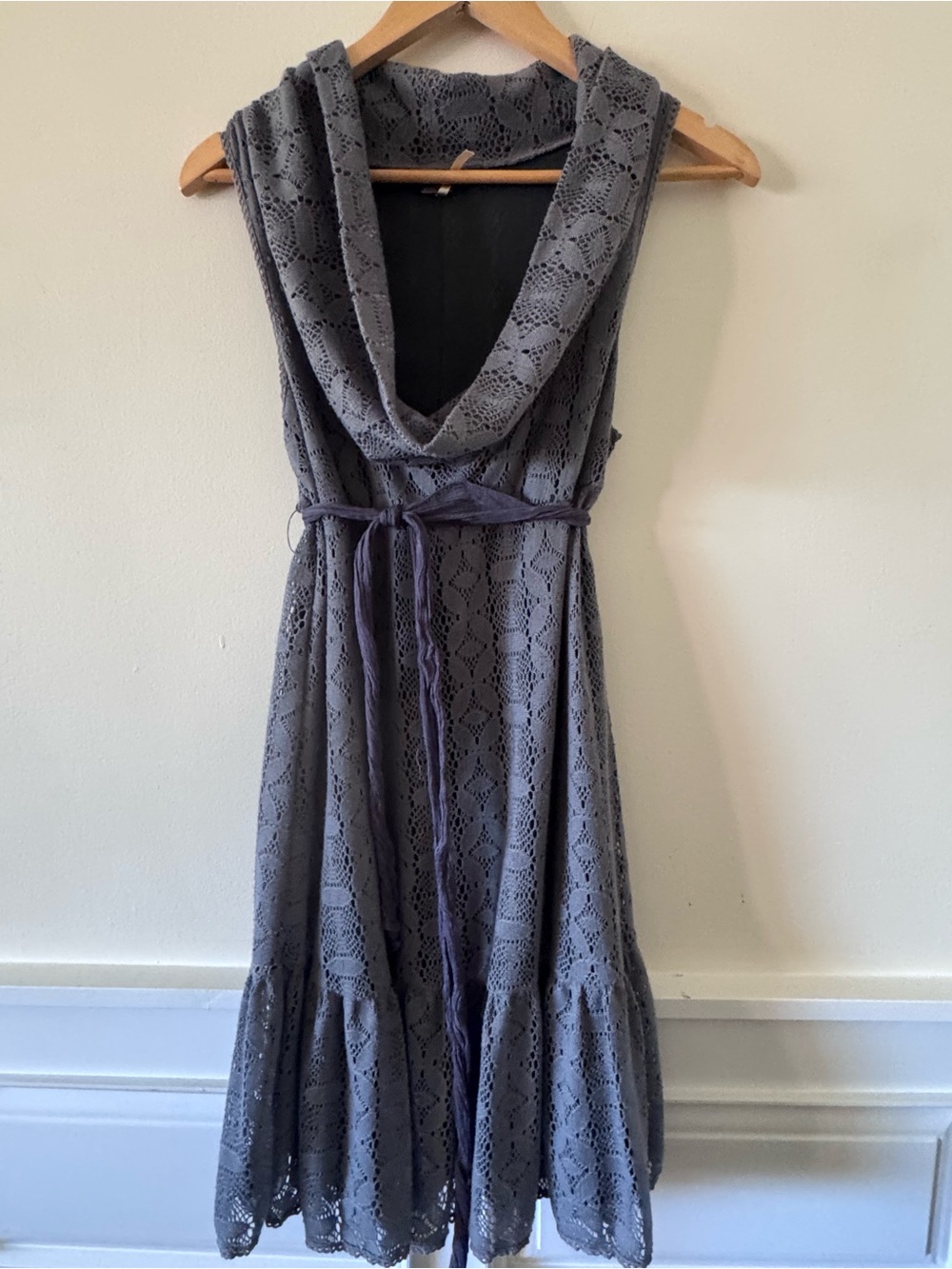 Free People Gray Lace Cowl Neck Midi Dress
